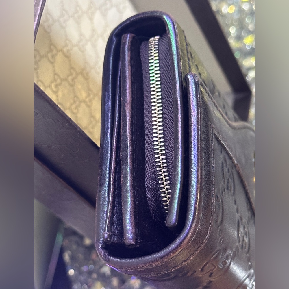 Gucci Guccissima Dark Chocolate Leather Continental Embossed GG long Wallet. - Picture 8 of 10